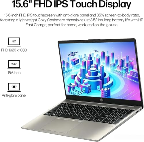 Image of HP Pavilion 15.6 Inch FHD IPS Touchscreen Anti-Glare Laptop, Windows 11, 16GB RAM, 1TB SSD, Intel Processor Up to 3.8GHz, 11Hours Battery Life, Privacy Camera Shutter, Type-C, Cozy Cashmere