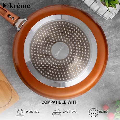 Image of Kreme Sonet Non Stick Dosa Tawa 28cm for Gas Stove & Induction Bottom | Flat Tawa | Roti & Chapati Tawa | Paratha Pan | Uttapam & Pancake Maker | Crepe Pan | Bronze
