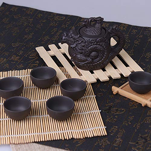 Chinese Dragon Kung Fu Tea Sets Purple Clay Teapot 210ml Black Teacup