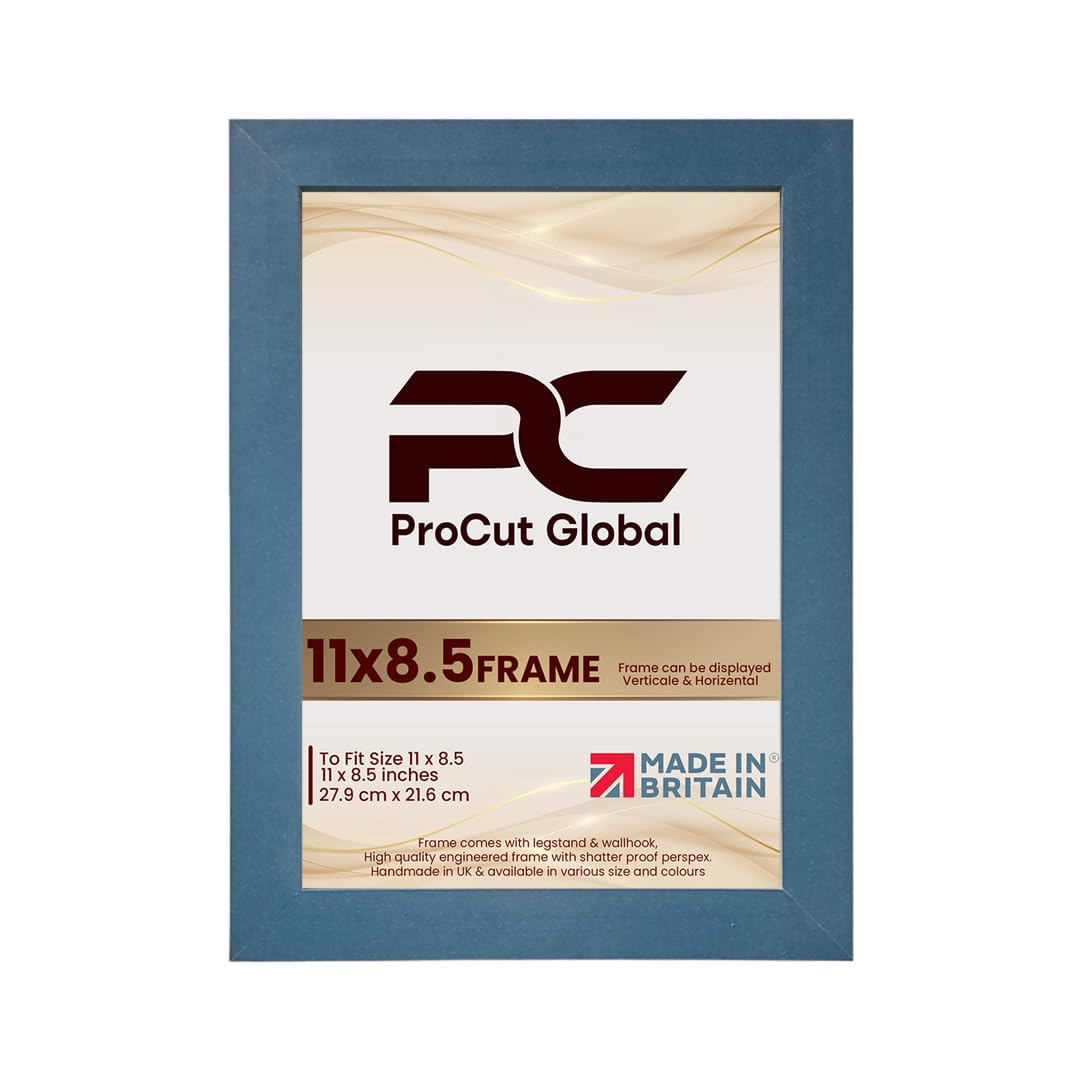 Procut Global 11X8.5 Navy Blue Picture Frames - Modern Wooden Photo Frame with Shatterproof Perspex for Wall or Tabletop - Perfect for Posters, Certificates, Prints - Sizes & Colors Available