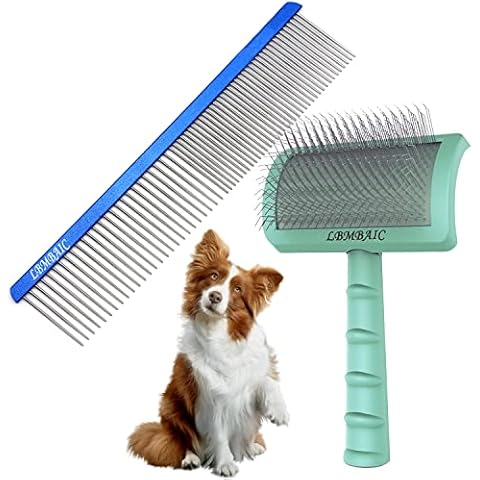 LBMBAIC Slicker Brush For Dogs Fluffy with Extral Long Pin and 7.5inches Wide Tooth Metal Grooming Comb Cover