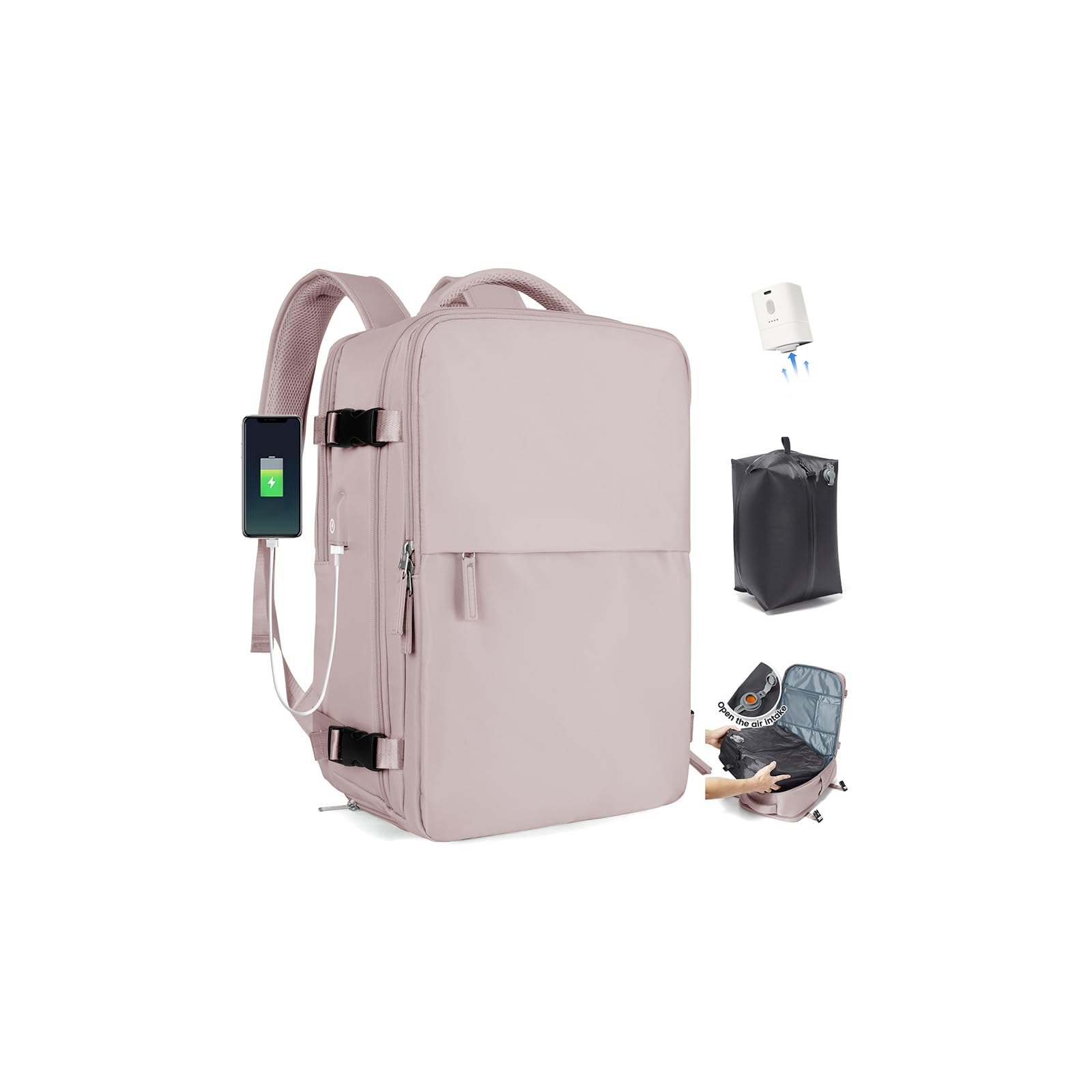 SZLX Zaino Ryanair 40x30x20 Sottovuoto Zaino da Viaggio 40x30x20 Wizzair Bagaglio a Mano Borse da Cabina Donna con USB Adatto a PC da 14,Rosaviolaceo,Ryanair/Wizz 40x30x20cm-Zaino Sottovuoto Con Pompa