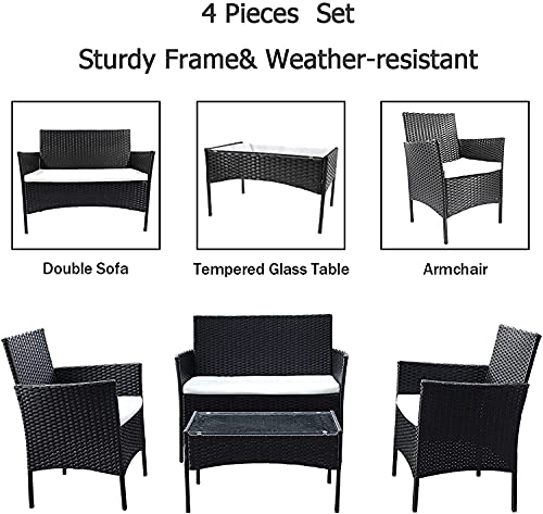 Bigzzia-Juego-de-Muebles-de-Jardin-de-Ratan-4-Piezas-Muebles-de-Ratan-para-Patio-Sofa-de-Tejido-de-Mimbre-Incluye-2-Sillones-1-Sofa-de-Doble-Asiento-y-1-Mesa