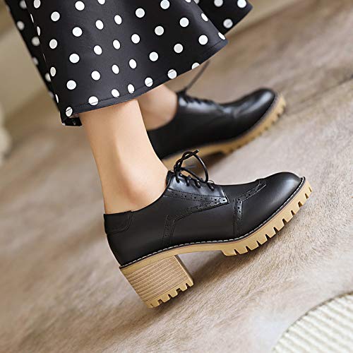 SaraIris Sapato feminino confortável salto grosso, cadarço, brogues Oxfords, 1 Black, 5