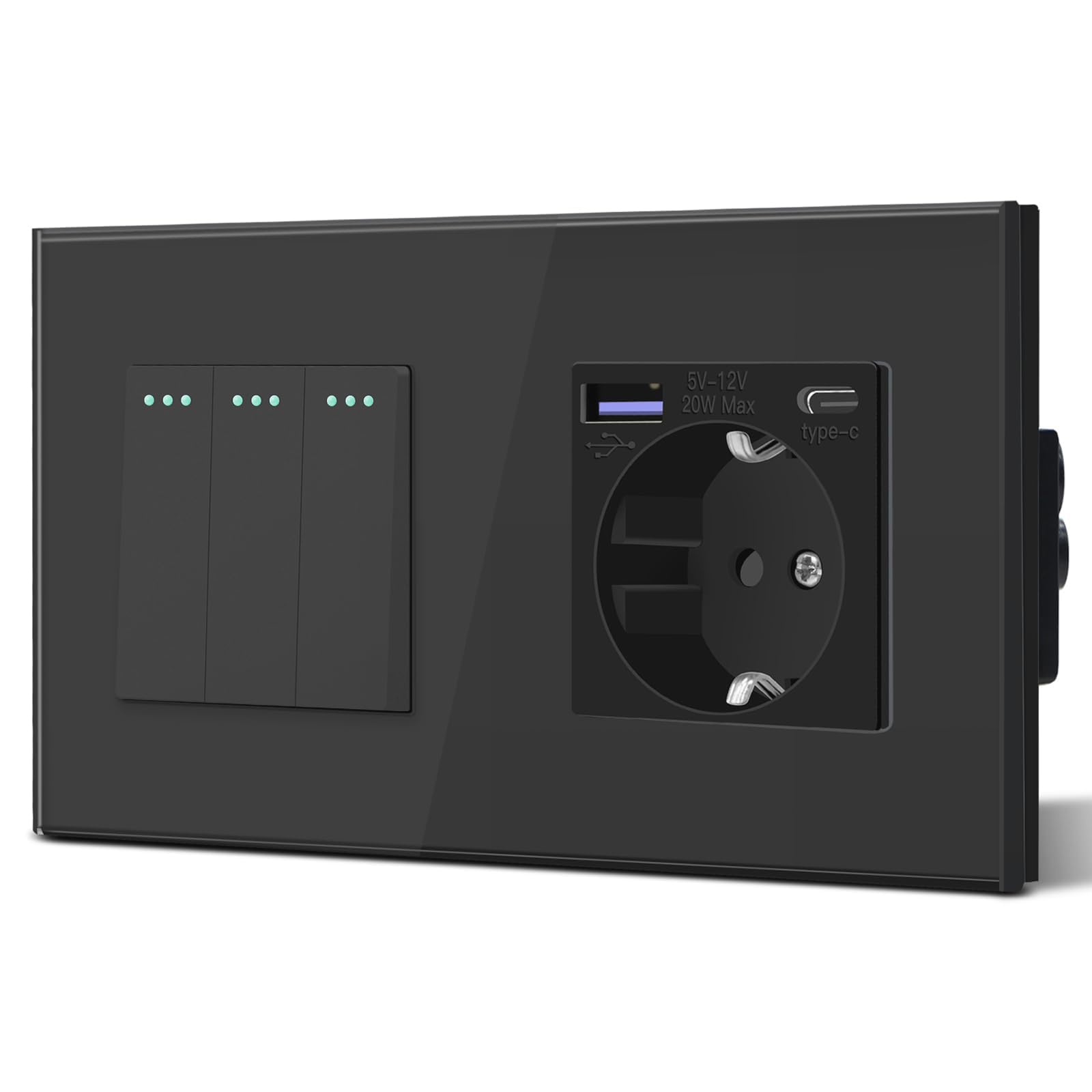 BSEED Enchufe Pared con 20W USB y Tipo C,Enchufe USB C de Cristal,Carga Rápida,3 en 1，Fácil Instalación,1 Enchufe,86mm Blanco — view 72