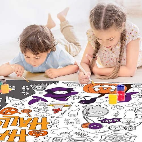Image of OHOME Halloween Crafts for Kids - Giant Coloring Tablecloth /Poster | Halloween Party Decorations Favors Supplies for Kids Gifts Activities Games Toys Banner