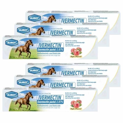 6-Pack Ivermectin Horse Paste 1.87% Apple Flavored Oral Dewormer for Horses