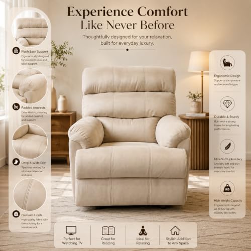 Image of Velvet Manual Recliner, 1 Seater, Beige