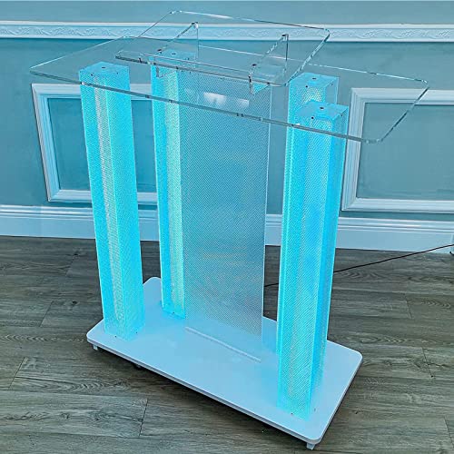 HAicom Púlpito Acrílico Podio Rodante A Gran Escala, Podio Azul, Fideos De Lectura Anchas Transparentes Portátiles, Podio De La Iglesia, Mesa De Lectura De Lujo,A