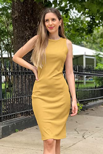 Image of PRETTYGARDEN Women's Summer Ribbed Bodycon Midi Dresses | Soft Stretchy Knit, Sleeveless Tank Dress, Slim Fitted, Elegant Spring Outfit for Work, Vacation Travel, Date Night, Party