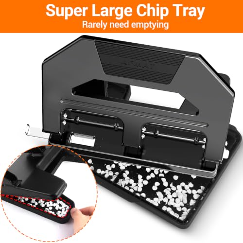 Image of AFMAT Heavy Duty 3 Hole Puncher, 50-Sheet Paper Punch Heavy Duty, 50% Reduced Effort Three Hole Punch, 10K+ Uses, Metal Hole Puncher 3 Ring w /Large Tray, Bulit-in S.S. Paper Guide HPX4(Black)