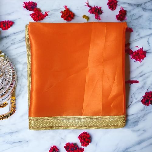 Image of Pooja Cloth for Mandir | White & Orange Sacred Cloth for God Shiva, Saraswati | Multi-Purpose Pooja Accessories for Temple, Home & Festivals