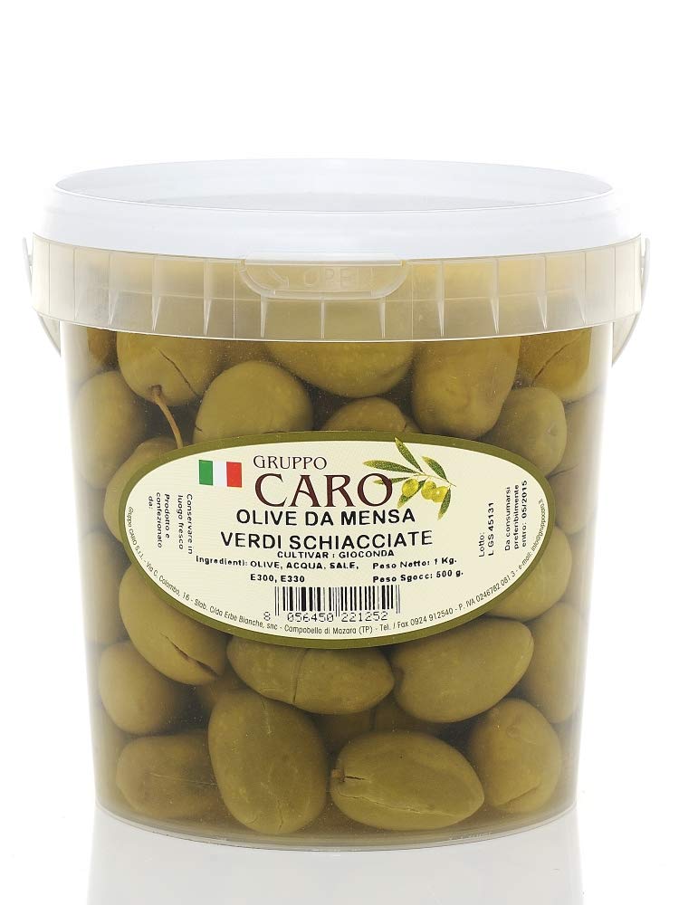 Olive Verdi Schiacciate Gioconda in Salamoia (secchiello da 12Kg netti)