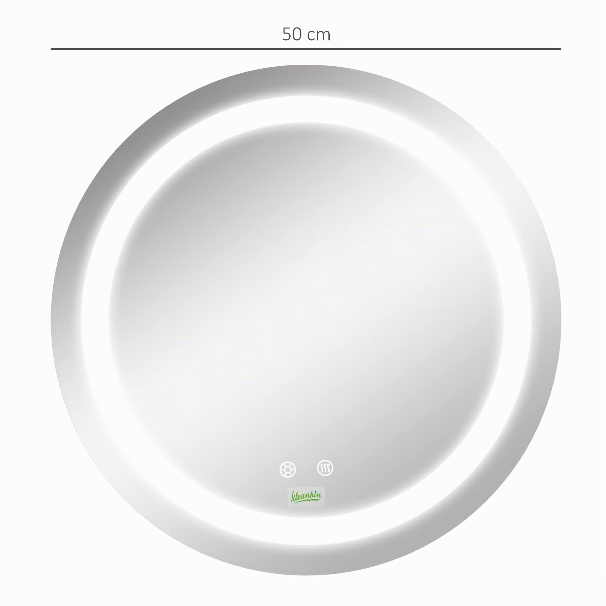 kleankin Espejo de Baño con Luz LED Redondo Ø50x4,6 cm Plata | De Pared, Interruptor Táctil, 3 Luces Ajustables, Función de Memoria, Antivaho, Marco de Aluminio, Pequeño
