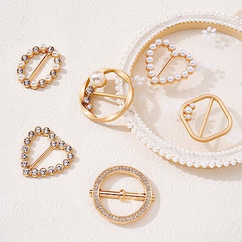 Plikin 6PCS Pearl Butterfly Camellia Scarf Ring Buckles for Women Camellia Scarf Buckles2