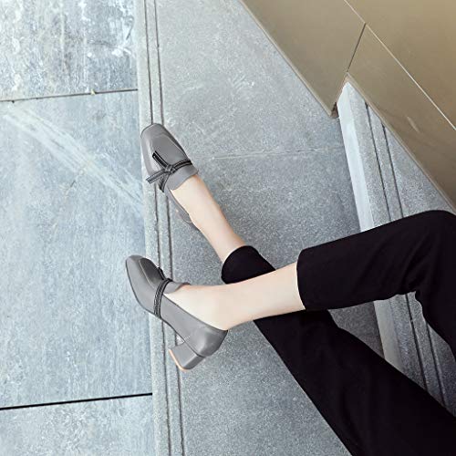 MIOKE Women's Square Toe Pump Loafers Slip-On Chunky Mid Block Heel Classic Western Work Office Dress Shoes4