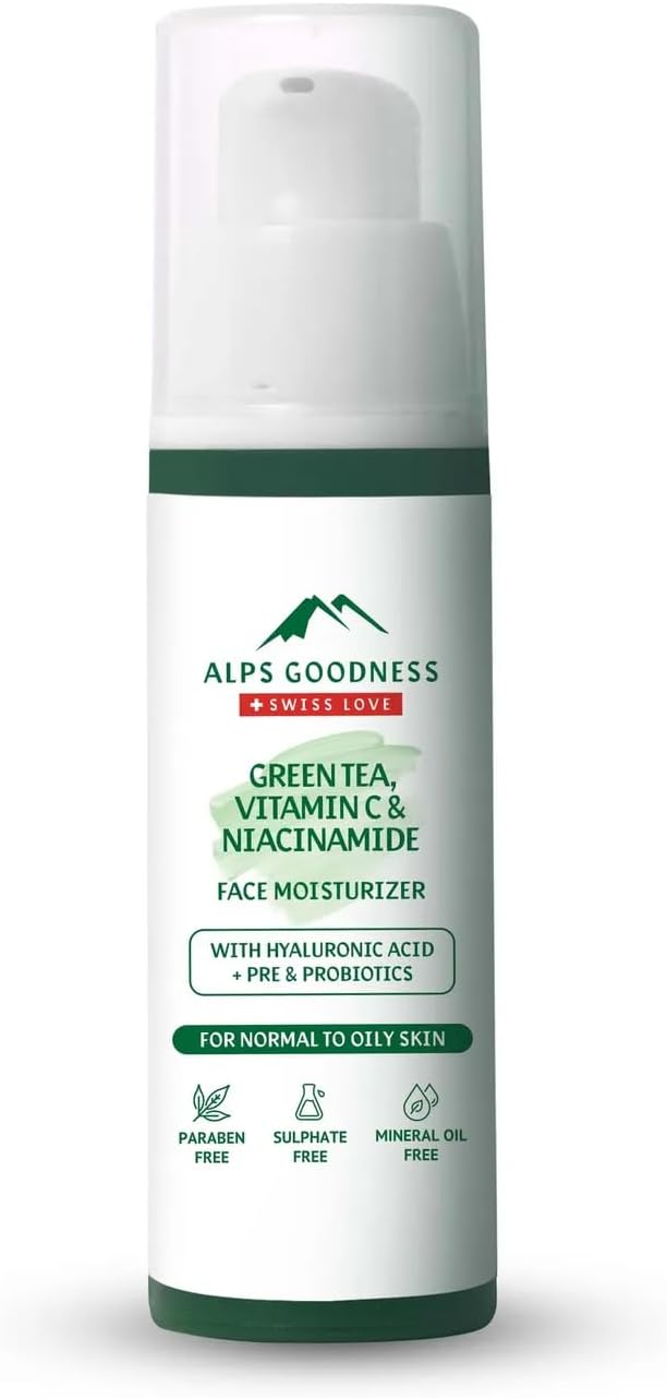 Green Tea, Vitamin C & Niacinamide Face Moisturizer for Normal to Oily Skin (with Hyaluronic Acid + Pre & Probiotics) (30 gm) | Vitamin C Face Cream| Green Tea Face Cream