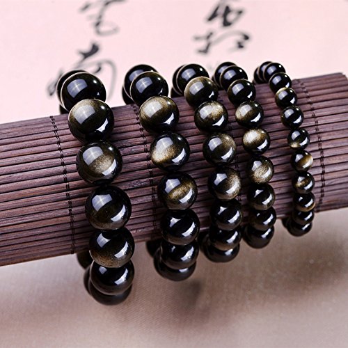 JAJAFOOK Tibetan 28 Mala Bead Gold Obsidian Buddhist Buddha Prayer Beads Bracelet,Stretch String,Unisex2