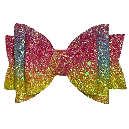 Rainbow Multi Glitter Hair Bows Clips Slides Grips for Woman Girls Handmade 3.5" inch - 2 Pack, 1 count (Pack of 2) - Image 2