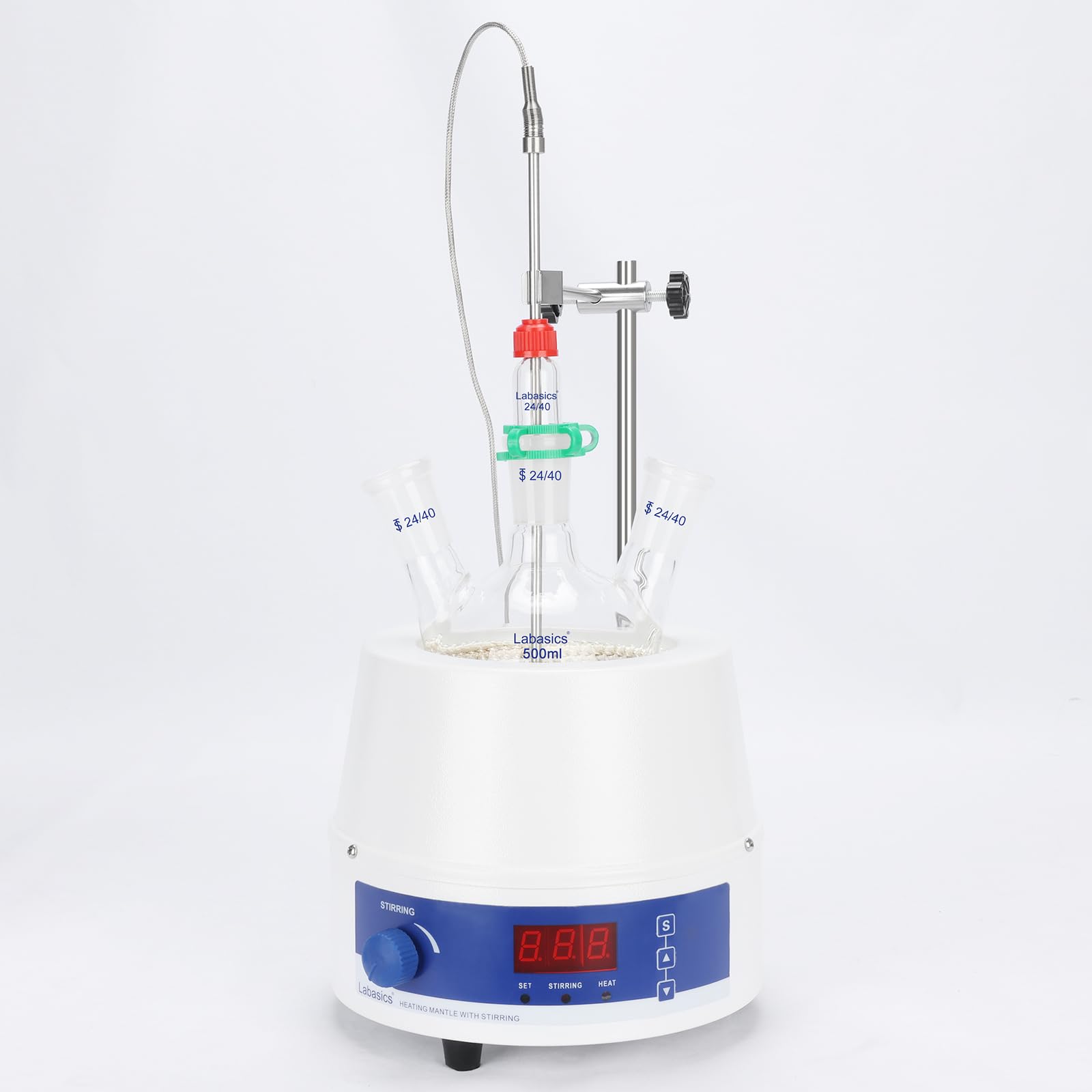Labasics Elektrischer Rührheizmantel, Einstellbare Temperatur und Geschwindigkeit, mit Digitaler Anzeige, für Laborlösungsmischungen, Rückfluss, Destillation, 220 V 250 W, 500 ml