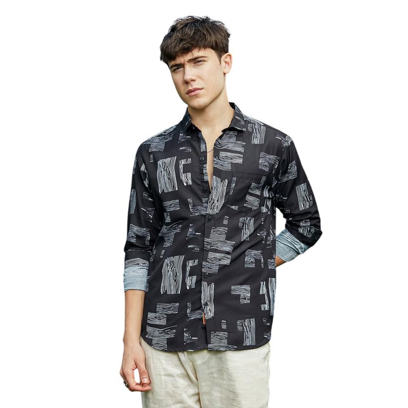 Image of CAHOOT Men's Shirt for Casual Wear | Spread Collar | Long Cuffed Sleeves | Button Closure | Shirt Crafted with Comfort Fit for Everyday Wear