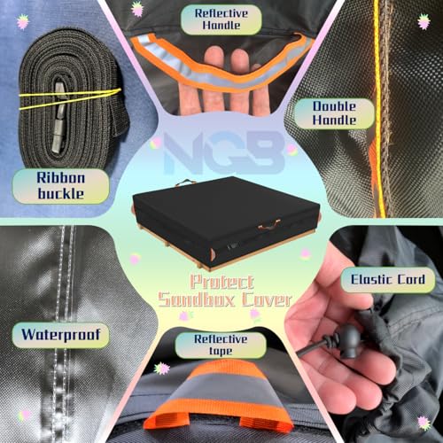 Image of Sandbox Cover, Outdoor Large Sandbox Cover for Preschoolers, Waterproof Square SandBoxs Covers for Sand Protection, Featuring Handles, Strap with Buckle, Bottom Drawstring（Black，66 inch Lx66 inch Wx8 inch H