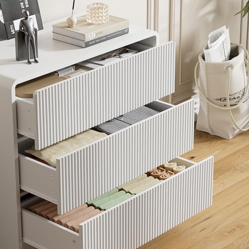 Image of Furniway White Nightstands Set of 2, 32 inch Modern 3 Drawer Bedside Table with Storage, Large Night Stand for Bedroom