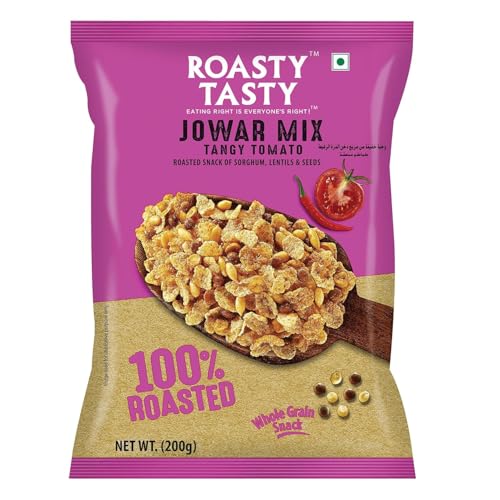 Image of Roasty Tasty Jowar Mix Tangy Tomato 200g | Healthy Snack | Crunchy Millet Snack made with Jowar Flakes and Seeds Mix | Low Calorie Snacks | Roasted Namkeen | No Cholesterol, No Transfat Diet Mixture in Tangy Tomato Flavour | Palm Oil Free Namkeen
