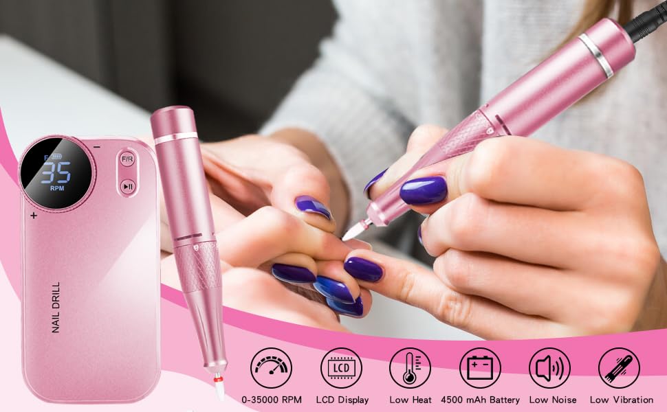 Miniatura 9 de Taladro de uñas, lima de uñas eléctrica de 35000 RPM, taladros de uñas recargables para uñas acrílicas profesionales, máquina eléctrica portátil de