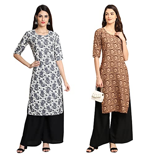 Image of Pinkmint Designer Woman's Crepe Multicolored Straight Kurta [A-355-330]