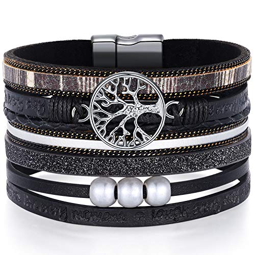 Image of Desimtion Inspirational Tree of Life Boho Leather Wrap Bangle Bracelets for Women, Teen Girl Gifts Trendy Stuff, Fashion Accessories Jewelry Gifts for Women Girls