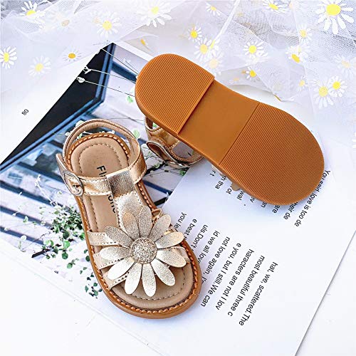 Flaryzone Toddler/Little Girls' Daisy Flower Wedding Dress Summer Flat Sandals (Gold, Toddler-Size 9) #TOP3