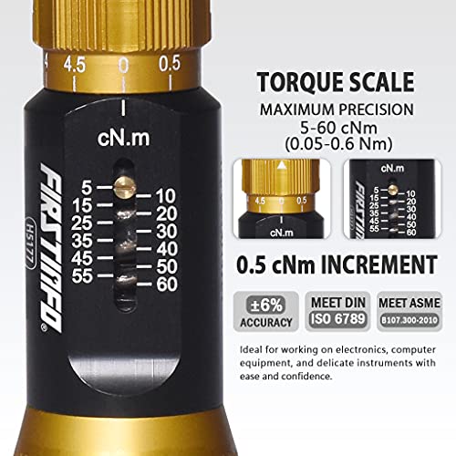 Image of FIRSTINFO H5177 Ultra Precision Certified Torque Limiting Screwdriver 5-60 cNm (0.05-0.6 Nm), 1 /4 Inch Universal Hex Quick Release Bit Holder