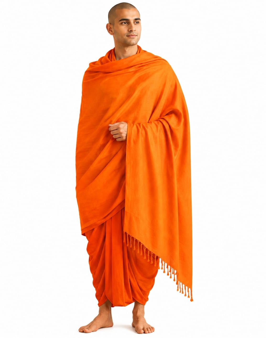 pure home threads Woolen Monk Shawl/Lohi for Men | Orange Sanyasi Buddhist Meditation Prayer Shawl | Soft Warm Spiritual Wear for Temple, Ashram, Rituals & Daily Prayer-picture-50