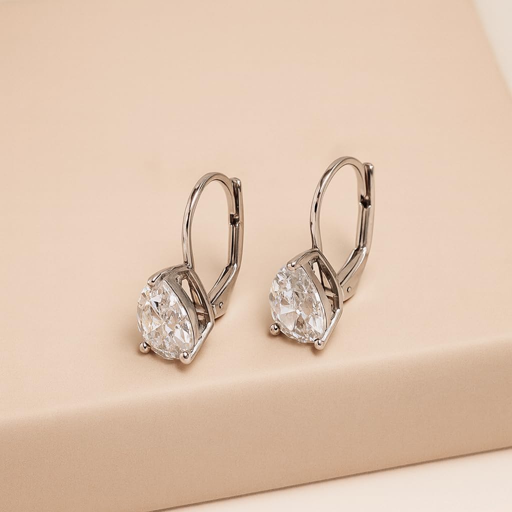 LeCalla 925 Sterling Silver Cubic Zirconia Earrings for Women | Pear-Cut Cubic Zirconia Drop Leverback Earrings | Teardrop Solitaire CZ Earring Birthstone Jewelry Gifts for Her - Image 6