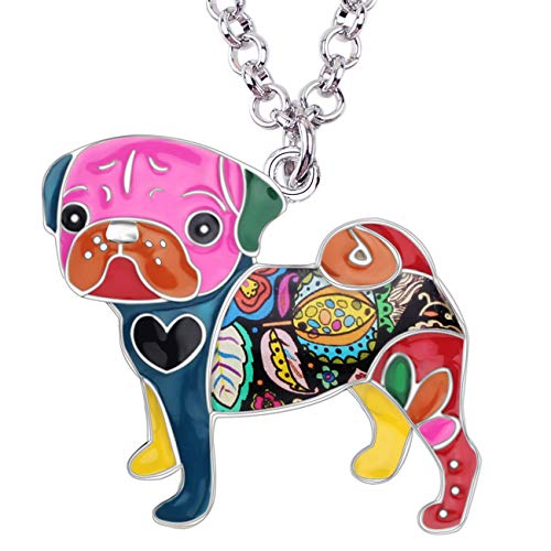 BONSNY Love Heart Enamel Zinc Alloy Metal Pug Dog Necklace Bulldog Animal pendant 18
