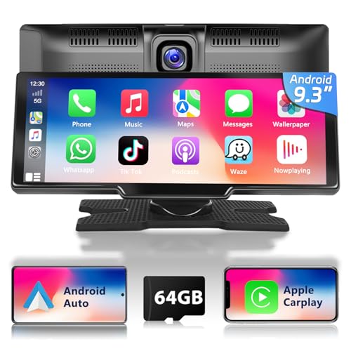Podofo Autoradio Tragbarer mit Wireless Carplay Android Auto mit Dashcam, 9,3