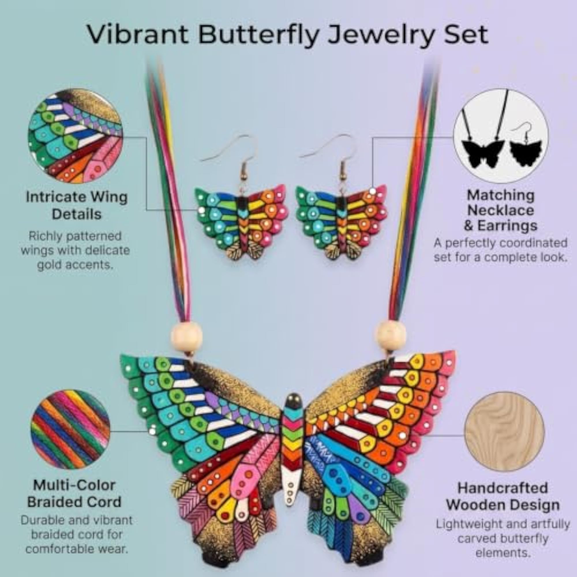 Rainbow Butterfly Terracotta Jewellery Set, Colourful