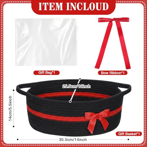 Image of Colingmill 1 Set Woven Basket for Gift Empty with Cellophane Wrap Set 14 x 10 x 5.5 Inch, Medium Decorative Gift Basket Empty to Fill, Cotton Rope Storage Box Decor (Black Red)