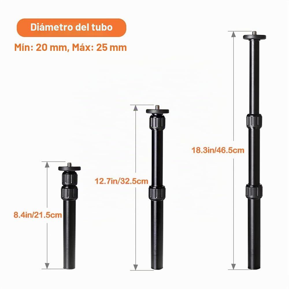 Extensión de trípode, extensión de columna central, telescópica, barra de 3 secciones para estudio fotográfico, monopié, cámara réflex digital, soporte de micrófono