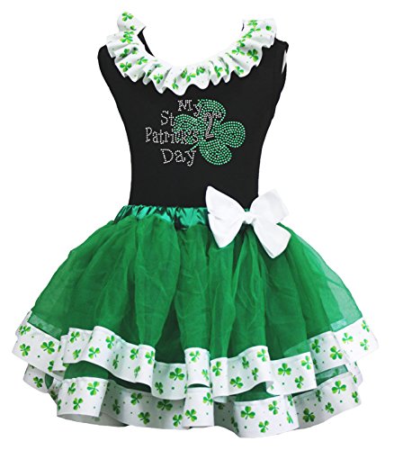 Vestido de San Patricio infantil falda verde pétalos y encaje negro