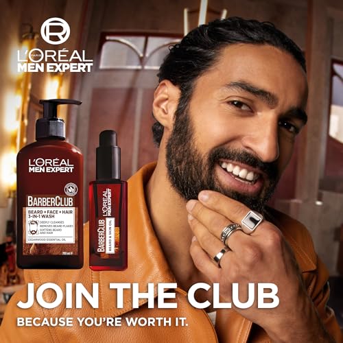 L’Oréal Men Expert Barber’s Bundle Gift Set for Men, 3-In-1 Beard, Face & Hair Wash 200ml & Beard & Skin Oil 30ml, Barber Club Duo with Cedarwood Essential Oil, for All Beard and Skin Types - Image 3
