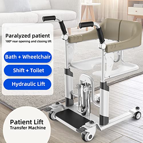 Multifunctionele Hydraulische Patiënt Lift Transport Stoel met Bedpan, Opvouwbare Armleuningen/Vet Staal Frame/Waterdicht, Badkamer Rolstoel voor Ouderen, Gehandicapten, Belasting 140Kg - Afbeelding 3