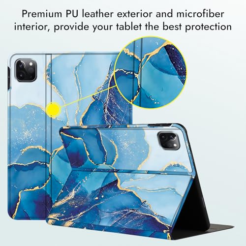Image of Robustrion Case Cover for iPad Air 11 inch M4 / M3 / M2 (2024 /2025) / iPad Air 5th Generation Cover / 4th Gen 10.9 inch with [Pencil Holder Right Side] [Auto Sleep Wake] Folio Cover Case - Marble Blue