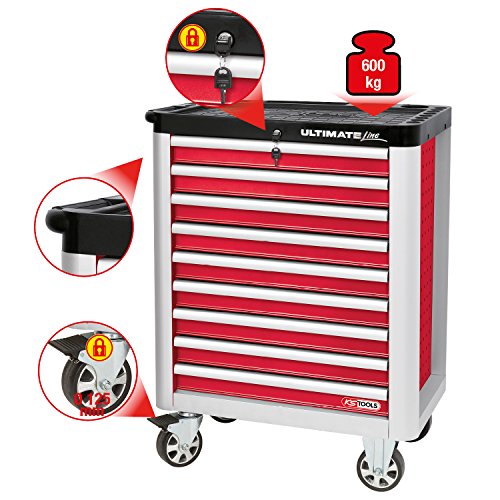 KS Tools 886.0009 ULTIMATEline Werkstattwagen,mit 9 Schubladen,rot/silber – Bild 3