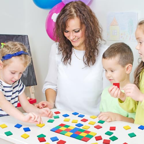 Image of Jexine 400 Pcs Foam Square Counters Color Tiles Square Color Sorting Tiles Math Counters Manipulatives, Sorting Toy, Counting, Learning, Classroom Crafts, Bingo for Kids with Storage Box