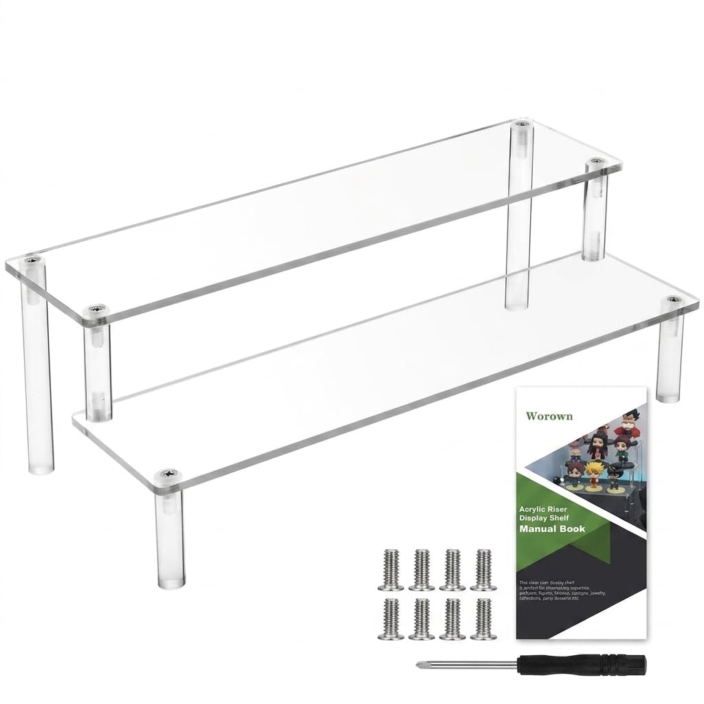 Lafefe Acrylic Display Stand, 30cm 2-Tier Clear Acrylic Riser, Perfume Stand and Cologne Organizer, Showcase Shelf for Collectibles Vinyl Figures, Cupcake Dessert Display Stand (1 Pack)