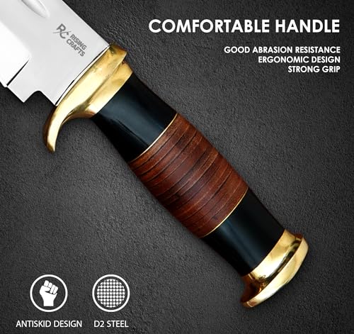 RISING CRAFTS 14\" Crocodile Dundee Bowie Knife-Fixed Blade Knife With Sheath-Survival Knife-Hunting Knife-Tactical Knife for Camping, Outdoor, Bushcraft - Gift for Men