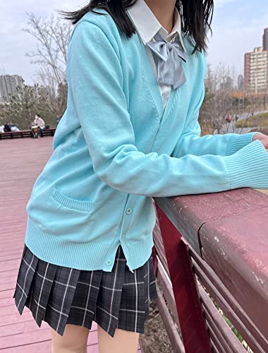 Image of jinghuiyue Women's Cardigan School Uniform Sweater V Neck Button Down Knit Cardigans Coat with Pockets