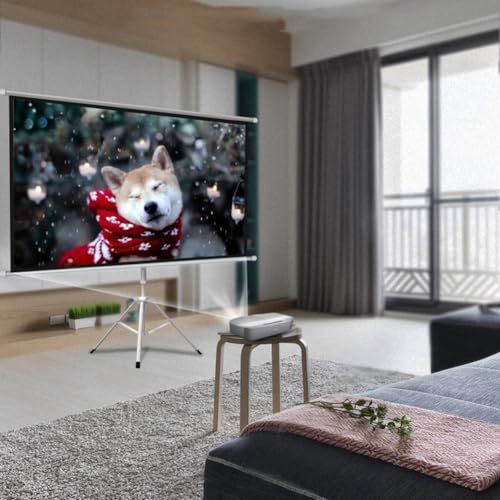 Pantalla de proyector 72 pulgadas 16:9 4K HD con soporte, pantalla portátil anti-arrugas, ángulo de visión de 170 grados, para escuela, cine en casa y oficina miniatura 3